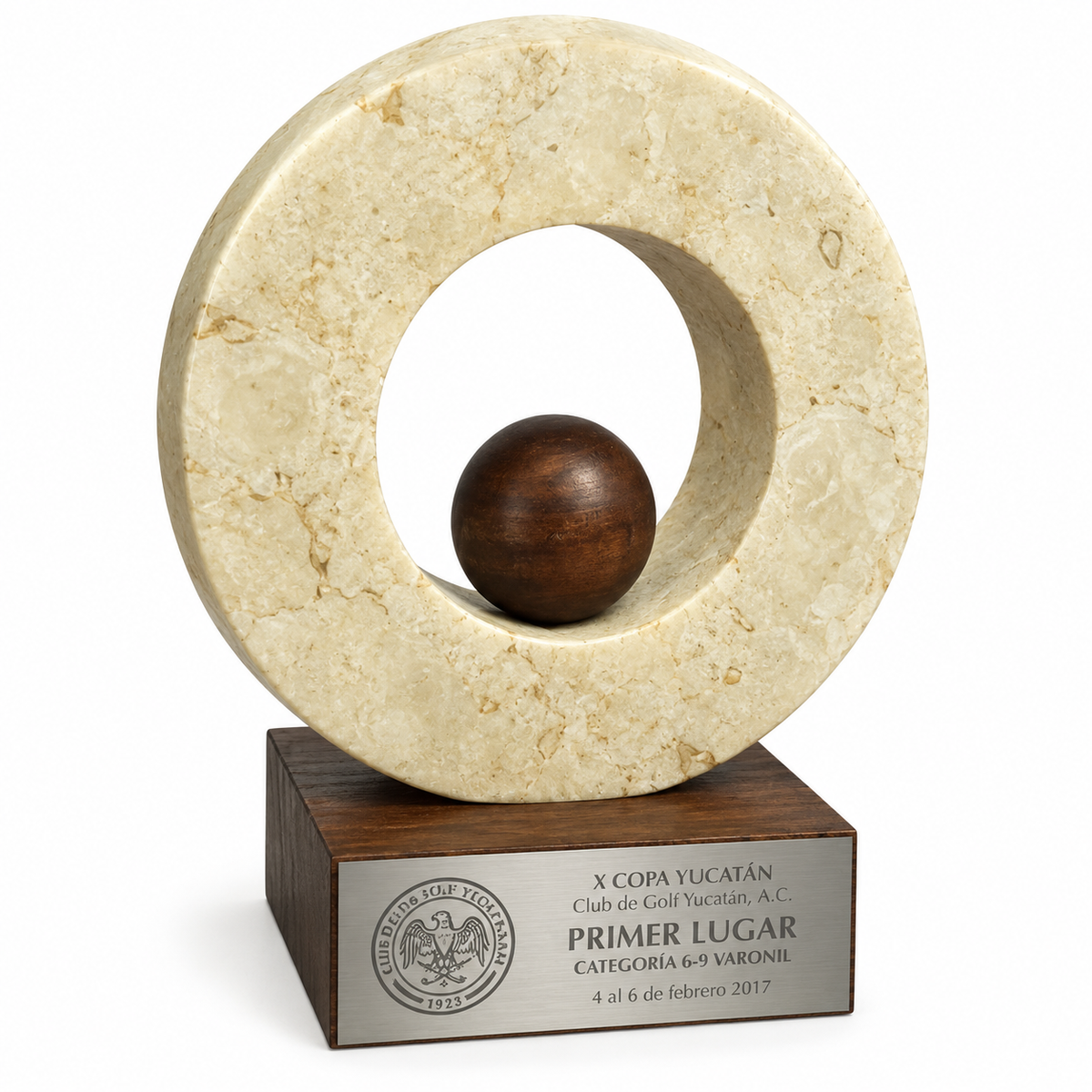 RME720. Trofeo de Piedra Macedonia con Pelota Madera