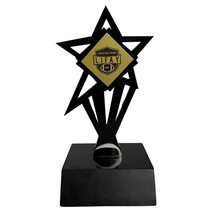 DEP155. trofeo personalizado con logo acrilico aluminio MDF 22cm evento