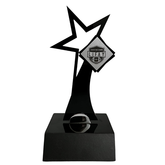 DEP156. trofeo personalizado con logo acrilico aluminio MDF 22cm evento